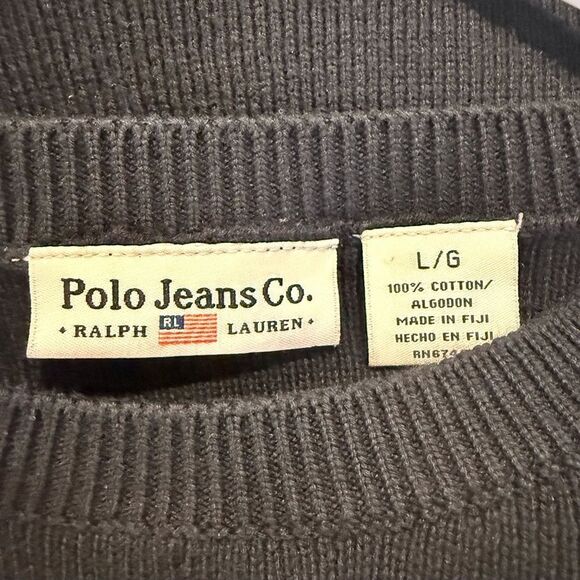 Polo Jeans Co. Ralph Lauren Retro Blue Red White Spellout Stretch Knit Sweater - Picture 10 of 11